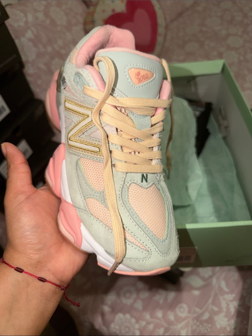 New Balance Women's Mint, Pink & Cream 9060 Chunky Sneakers